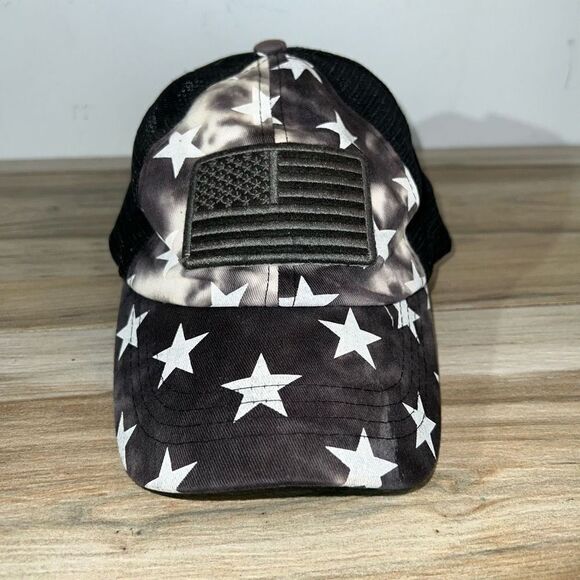 C.C Ponycap Adjustable Mesh Trucker Baseball Cap American Flag Stars Tye dye - Picture 1 of 6